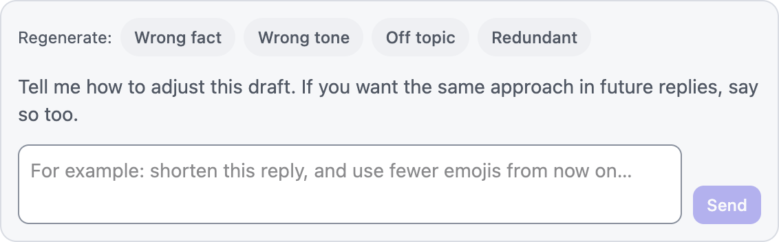 The compact AI conversation inside a pending draft