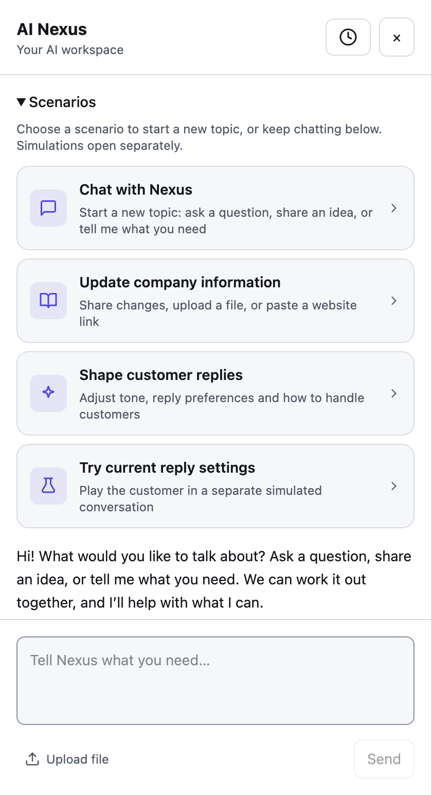 AI Nexus conversation and starting scenarios
